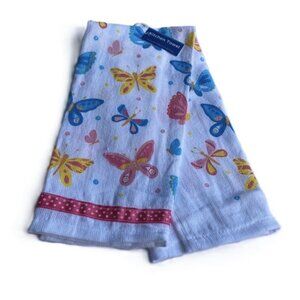 FLOWERS IN BLOOM Kitchen Towel Butterflies Pink White Accent NWT 14 x 24 inches